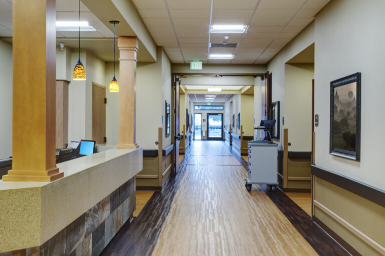 Empty hallway in assisted living facility